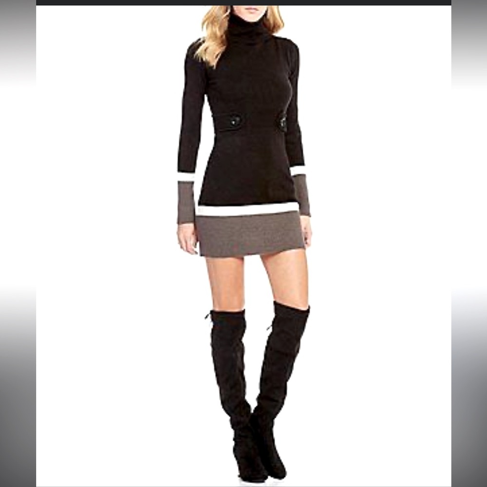 BCX dress - black/gray striped turtleneck sweater dress Y2K style